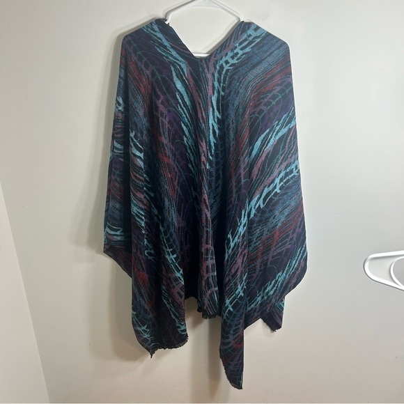 Reversible Kimono Poncho Purple Blue Caftan One Size Boho - Picture 3 of 5